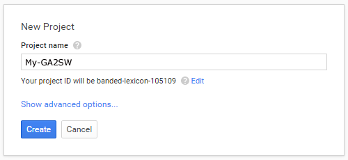 Enter Project Name - Google Developers Console