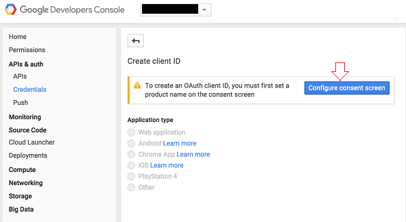 Get OAuth 2.0 Client ID - Google Developers Console