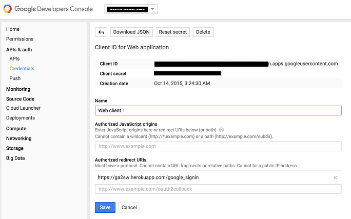 Get your Client ID, Client Secret and API keys - Google Project Console.